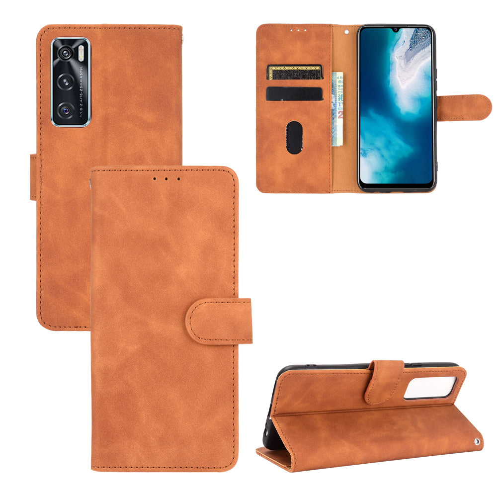 Skin-Feeling PU Leather Flip Phone Wallet Case with Wrist Strap for Vivo V20 SE/Y70 2020