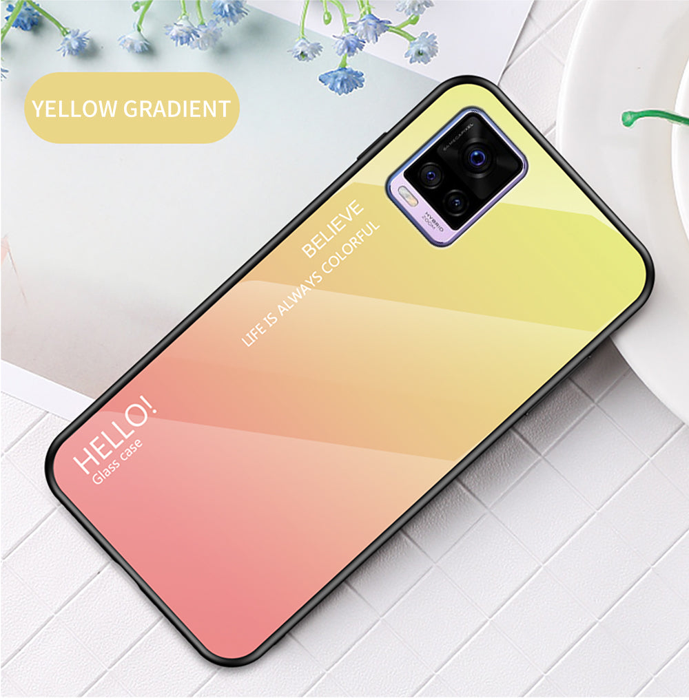 Soft TPU Edge + Color Gradient Tempered Glass Cell Phone Back Case for Vivo V20