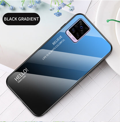 Soft TPU Edge + Color Gradient Tempered Glass Cell Phone Back Case for Vivo V20