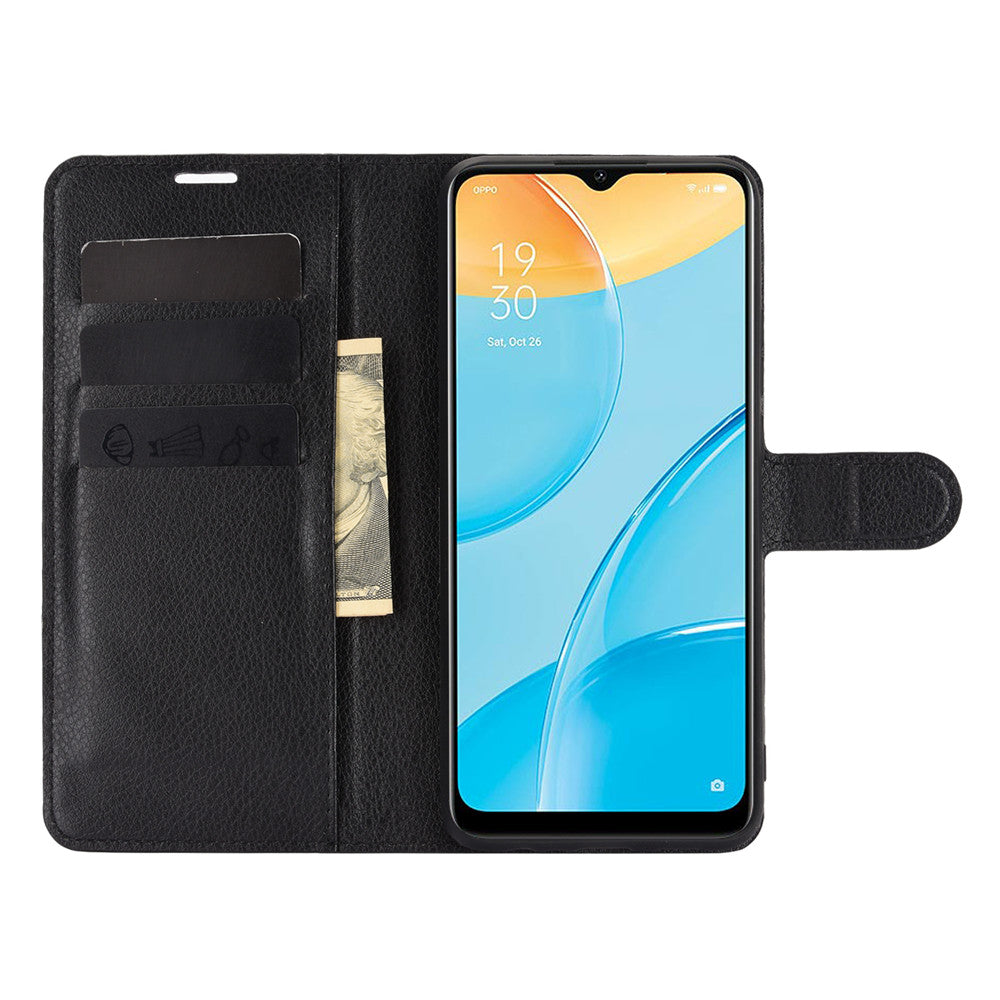 Litchi Skin Wallet Design Leather Phone Protective Cover Shell with Stand for OPPO A15