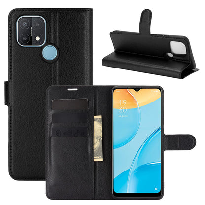 Litchi Skin Wallet Design Leather Phone Protective Cover Shell with Stand for OPPO A15