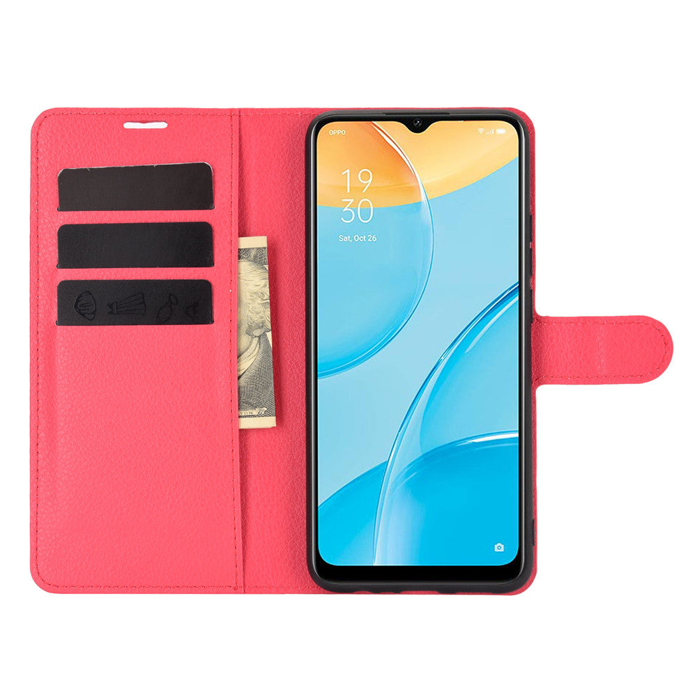 Litchi Skin Wallet Design Leather Phone Protective Cover Shell with Stand for OPPO A15