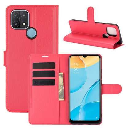 Litchi Skin Wallet Design Leather Phone Protective Cover Shell with Stand for OPPO A15