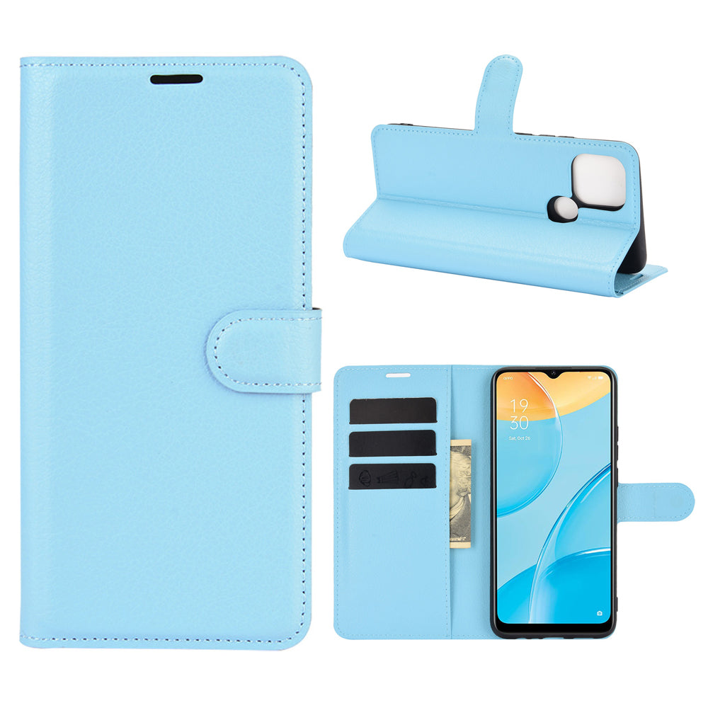 Litchi Skin Wallet Design Leather Phone Protective Cover Shell with Stand for OPPO A15