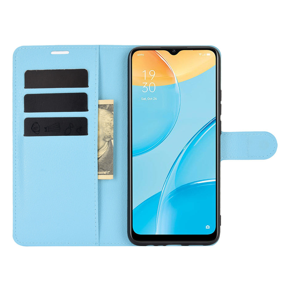 Litchi Skin Wallet Design Leather Phone Protective Cover Shell with Stand for OPPO A15