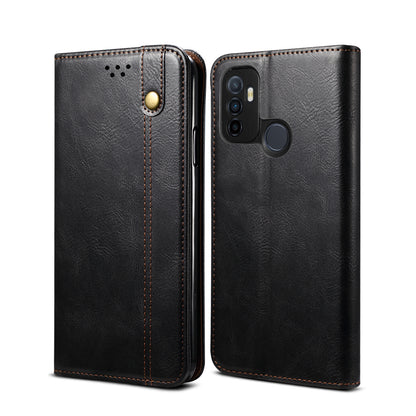 Waxy Crazy Horse Texture Leisure Style TPU + PU Leather Case Cover for Oppo A53(2020)