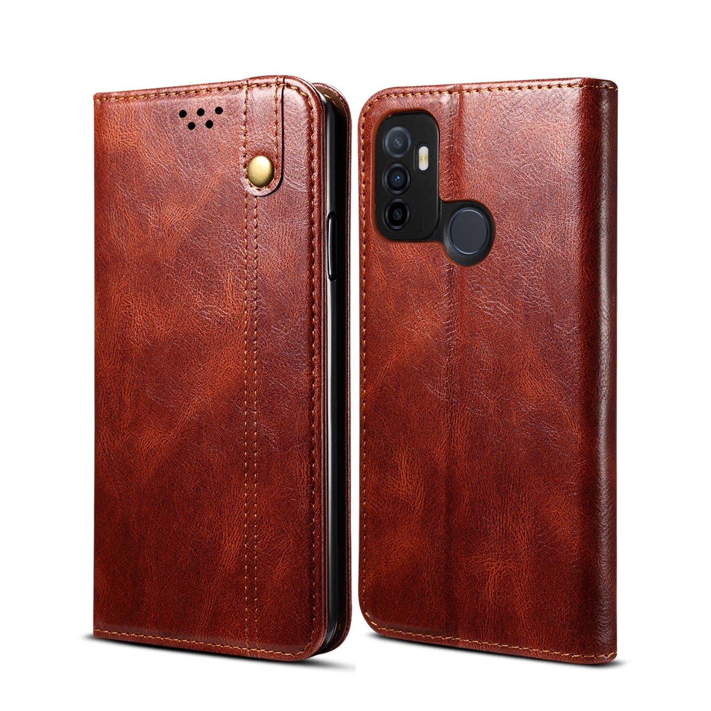 Waxy Crazy Horse Texture Leisure Style TPU + PU Leather Case Cover for Oppo A53(2020)