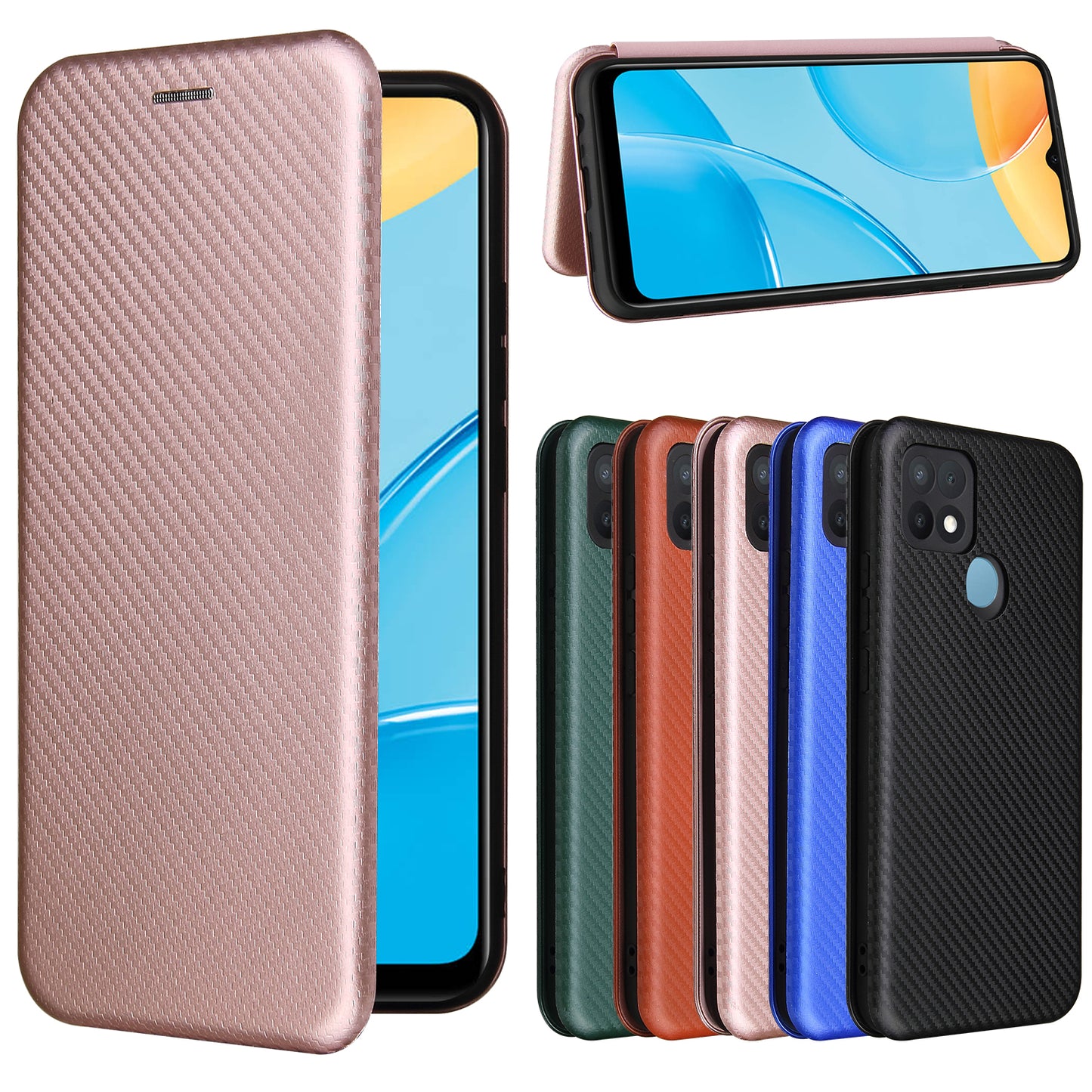 Carbon Fiber Texture Auto-absorbed Leather Protector for OPPO A15 Stand Shell