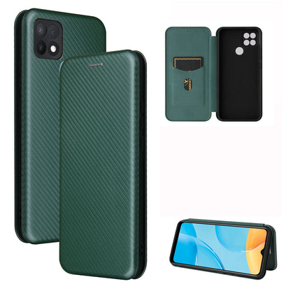 Carbon Fiber Texture Auto-absorbed Leather Protector for OPPO A15 Stand Shell