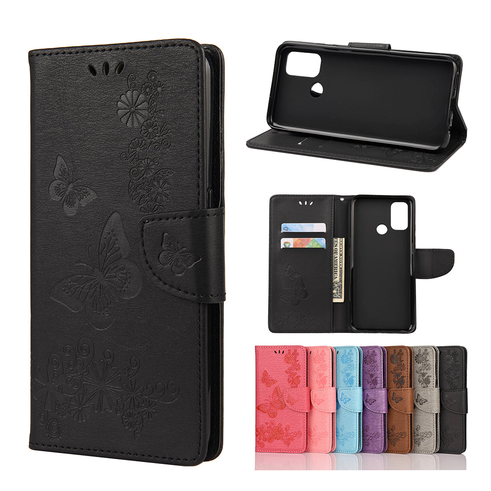 Imprint Butterfly Pattern Leather Wallet Phone Shell for Oppo A53s