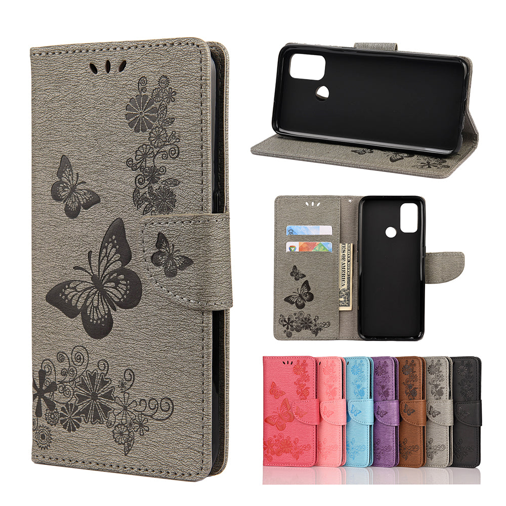 Imprint Butterfly Pattern Leather Wallet Phone Shell for Oppo A53s