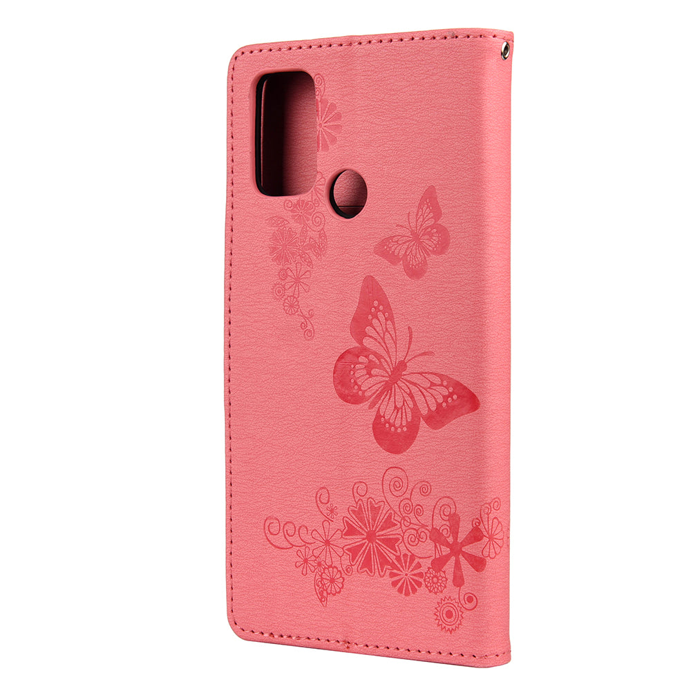 Imprint Butterfly Pattern Leather Wallet Phone Shell for Oppo A53s