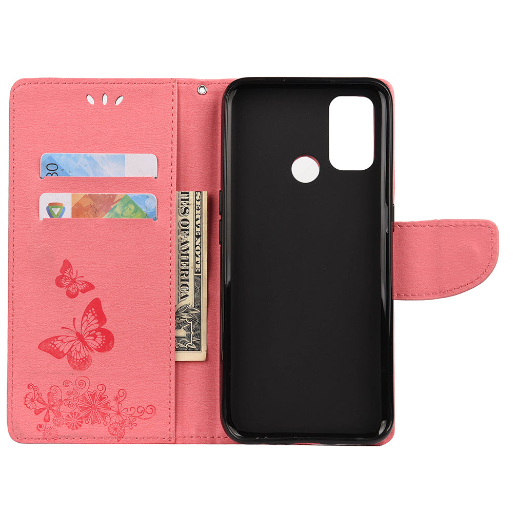 Imprint Butterfly Pattern Leather Wallet Phone Shell for Oppo A53s