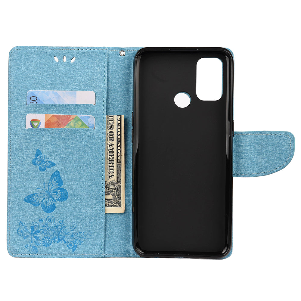 Imprint Butterfly Pattern Leather Wallet Phone Shell for Oppo A53s