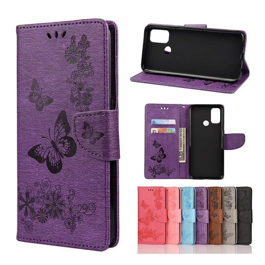 Imprint Butterfly Pattern Leather Wallet Phone Shell for Oppo A53s