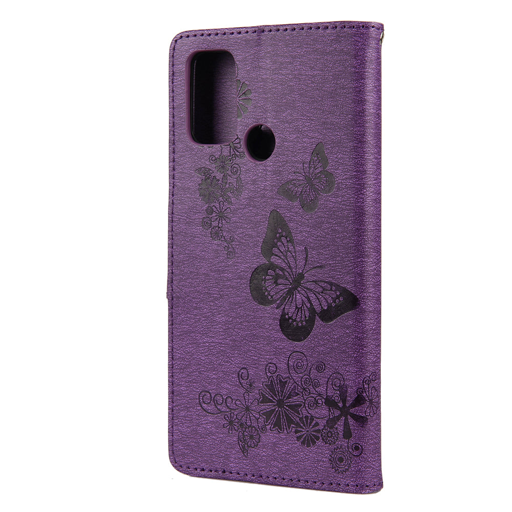 Imprint Butterfly Pattern Leather Wallet Phone Shell for Oppo A53s