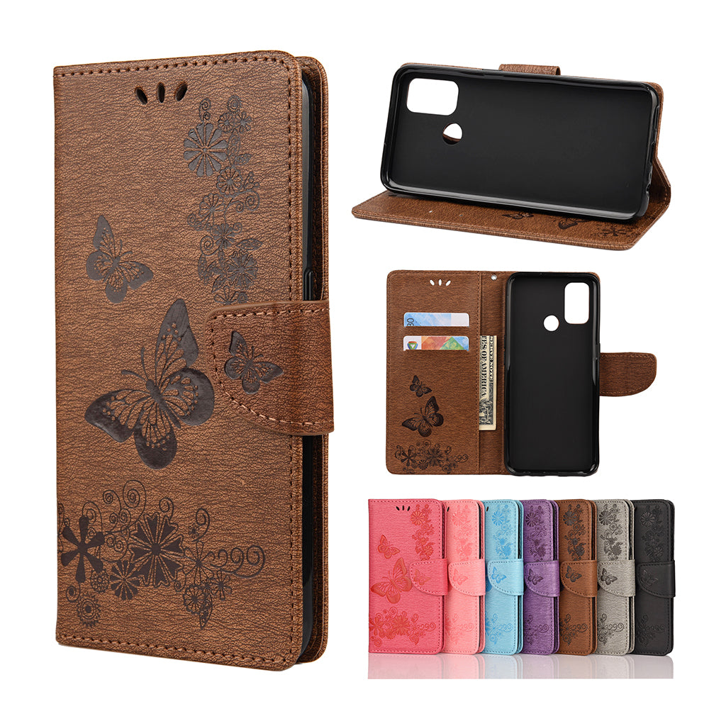 Imprint Butterfly Pattern Leather Wallet Phone Shell for Oppo A53s