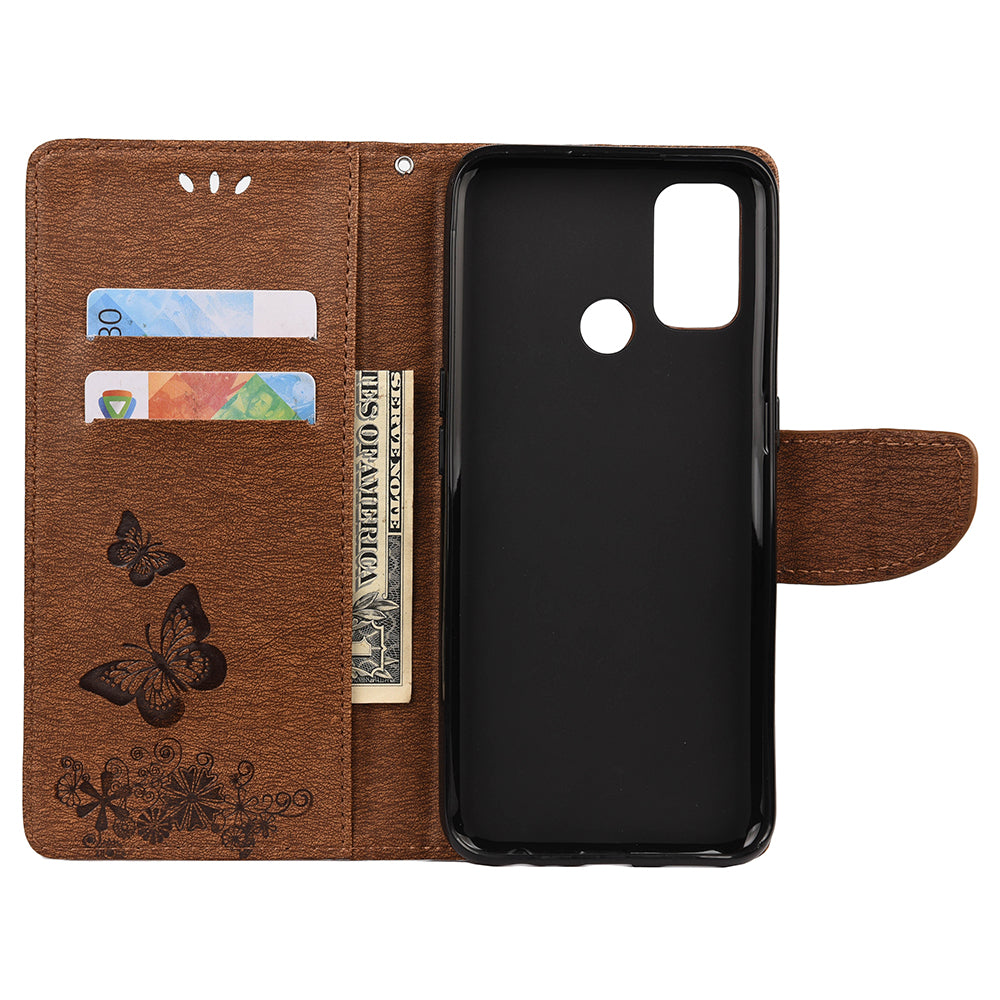 Imprint Butterfly Pattern Leather Wallet Phone Shell for Oppo A53s