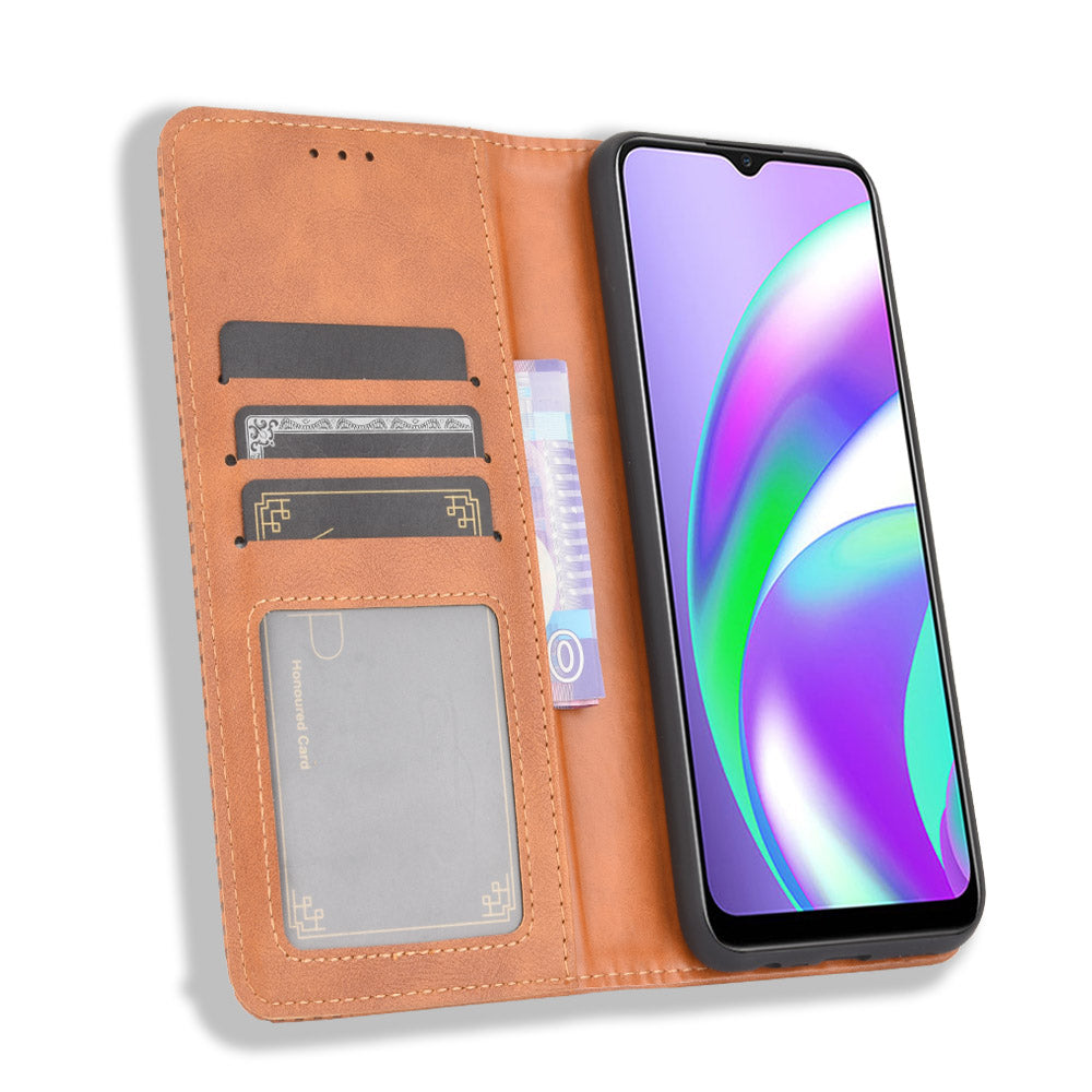 Magnetic Vintage Style Phone Case Wallet Stand Leather Cover for Oppo A15