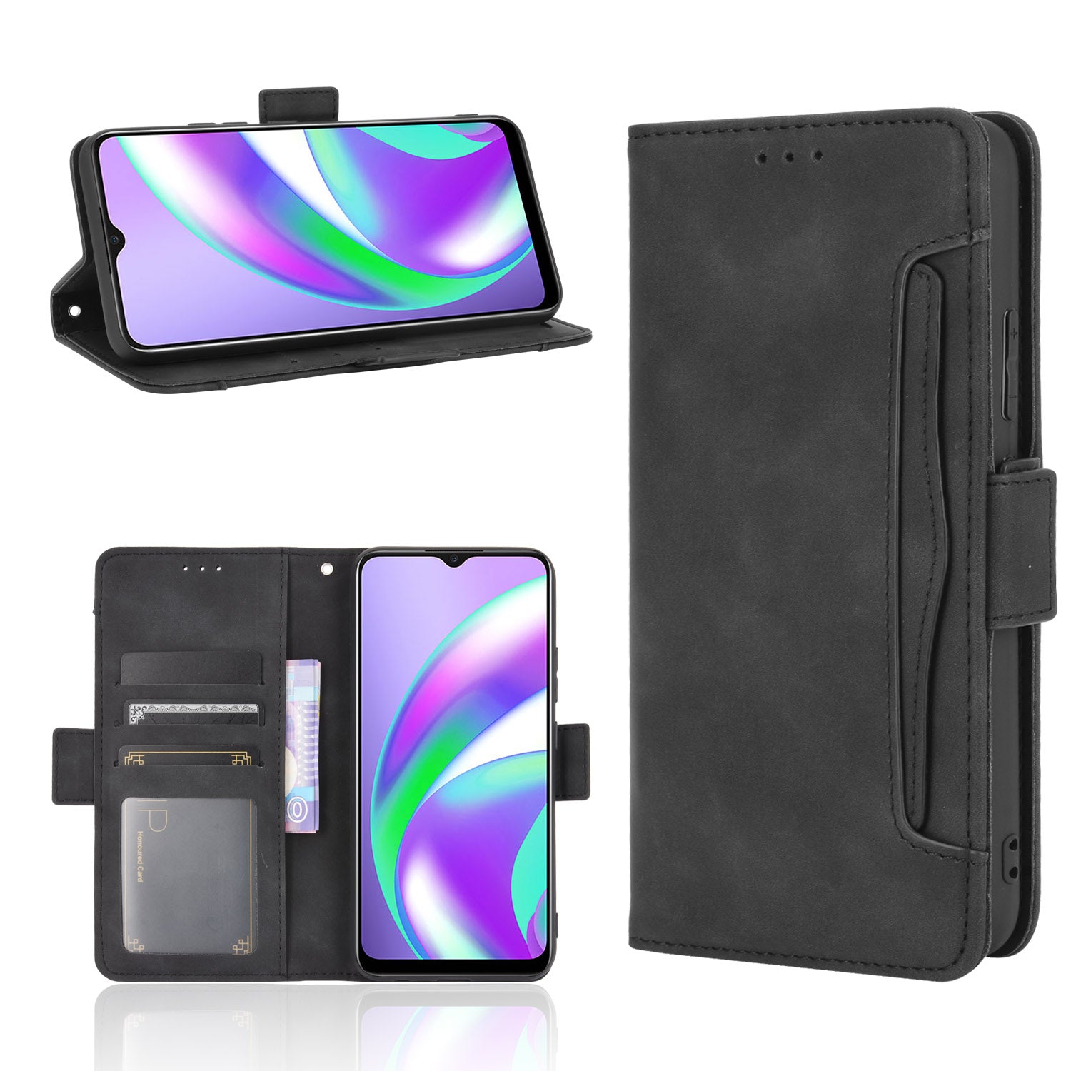 Multiple Card Slots Protective Cover for OPPO A15 Stand Leather Case