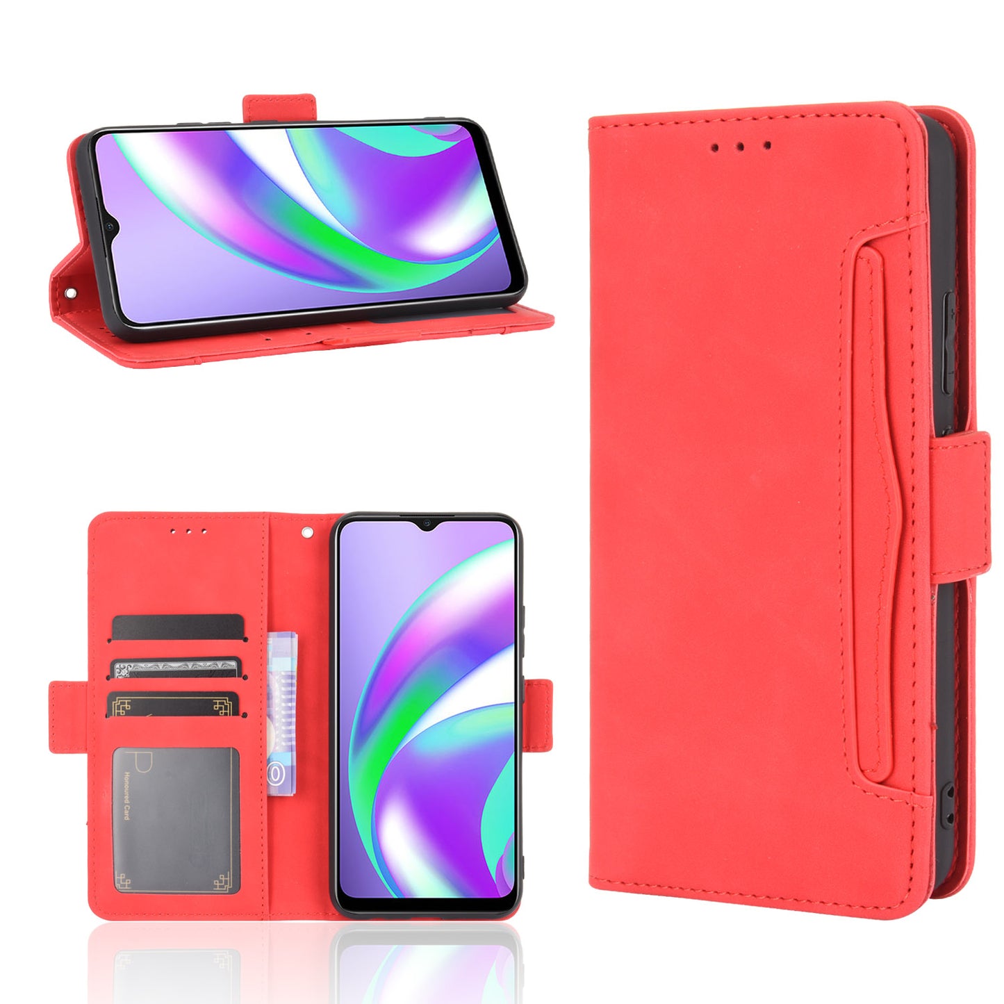 Multiple Card Slots Protective Cover for OPPO A15 Stand Leather Case