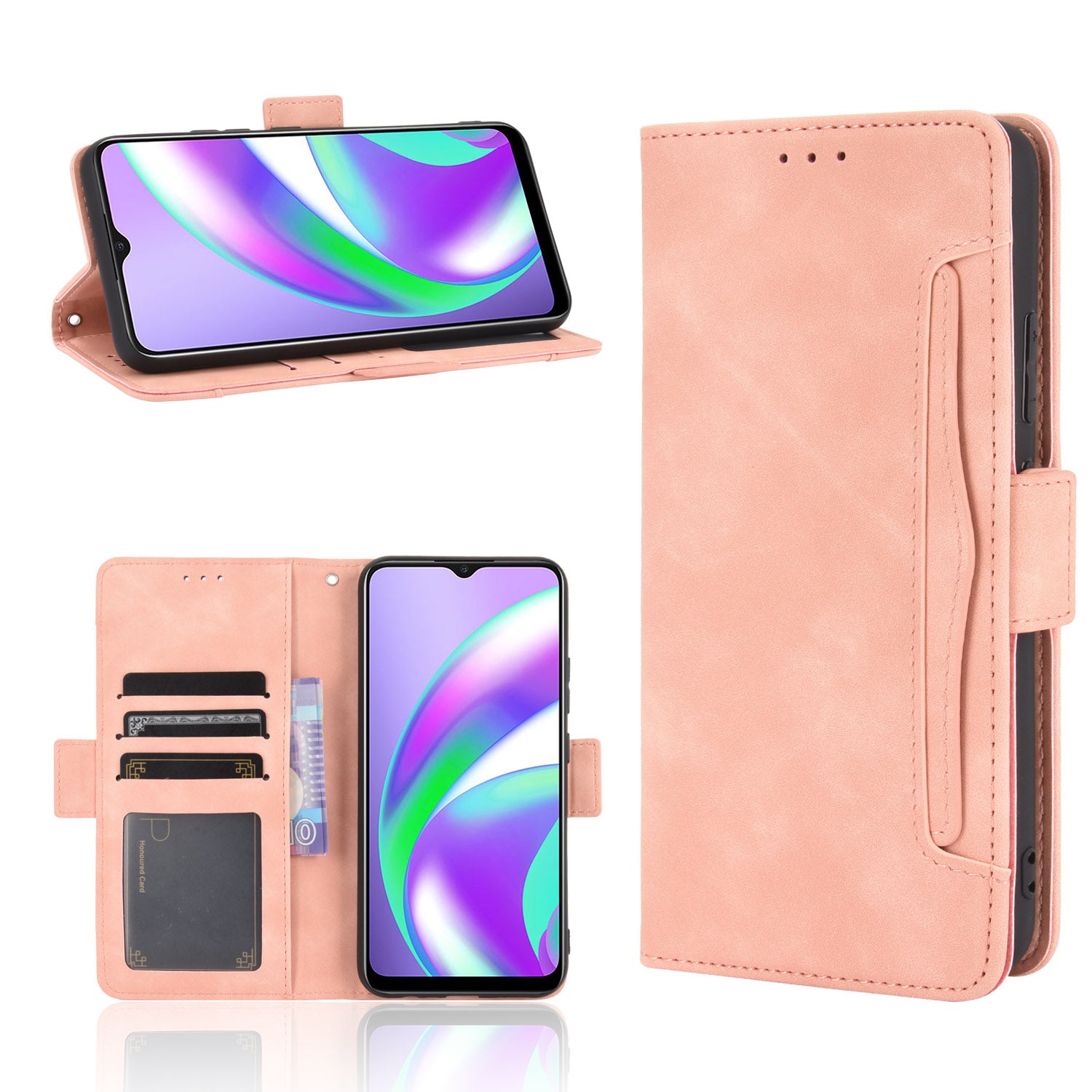 Multiple Card Slots Protective Cover for OPPO A15 Stand Leather Case