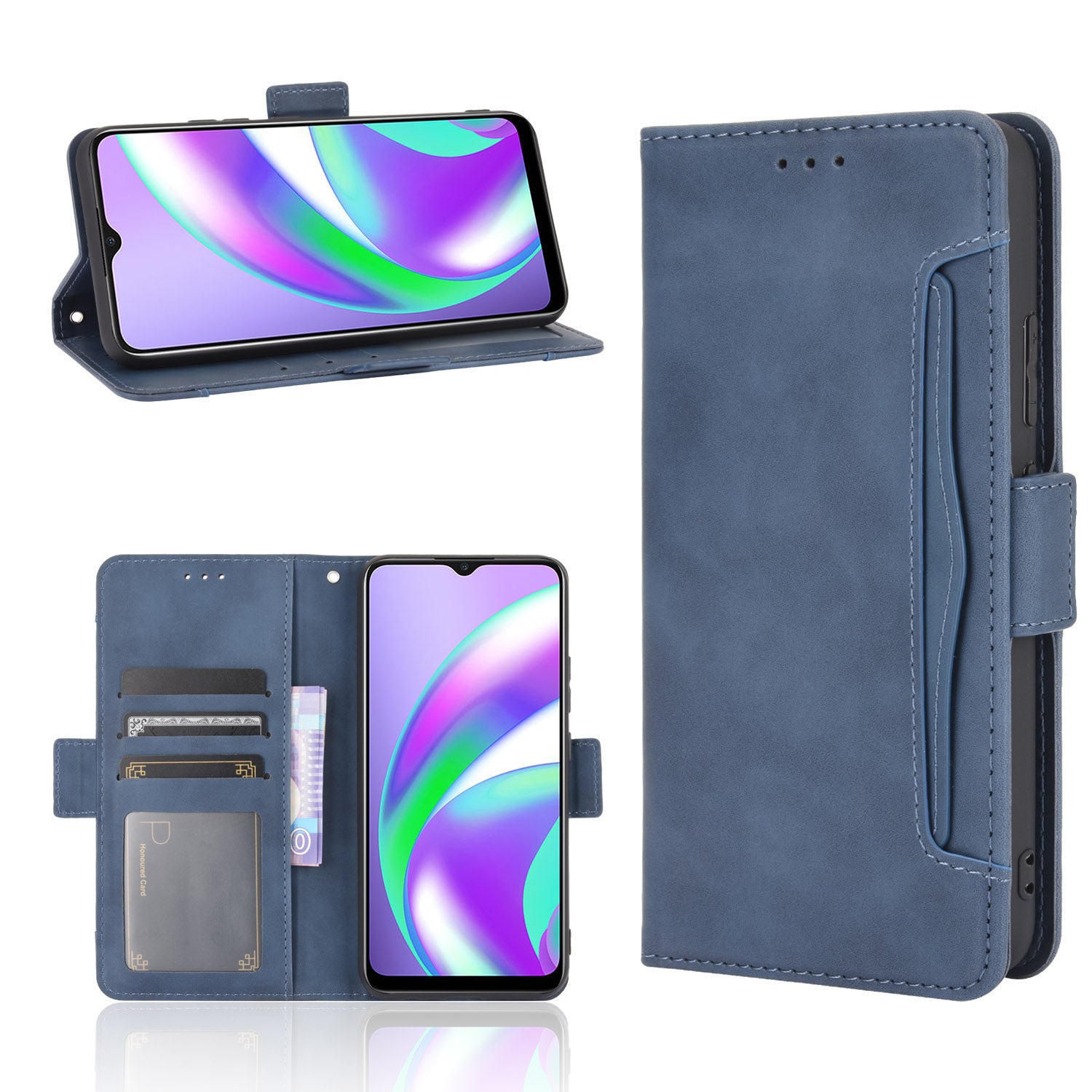 Multiple Card Slots Protective Cover for OPPO A15 Stand Leather Case