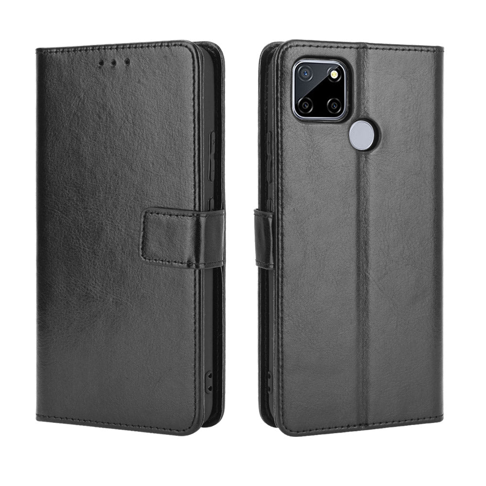 Crazy Horse Wallet Stand Leather Shell with Strap for Oppo A15