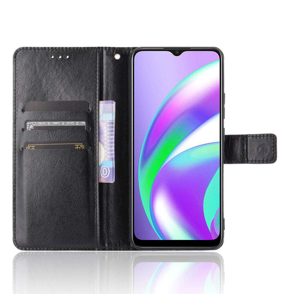 Crazy Horse Wallet Stand Leather Shell with Strap for Oppo A15