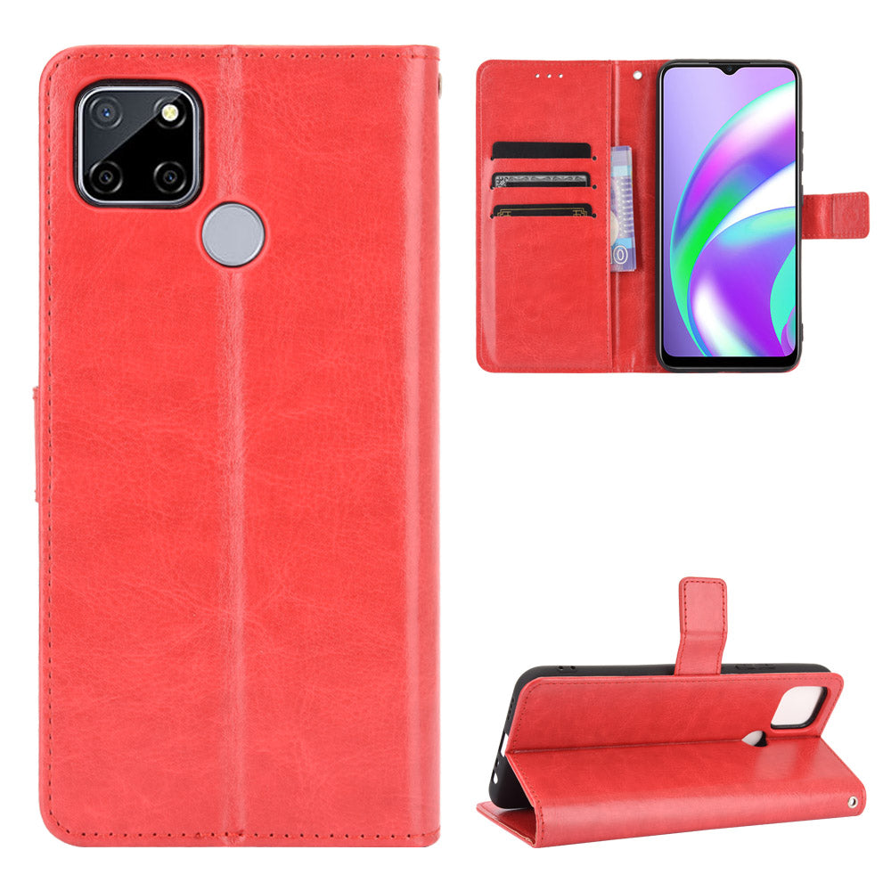 Crazy Horse Wallet Stand Leather Shell with Strap for Oppo A15