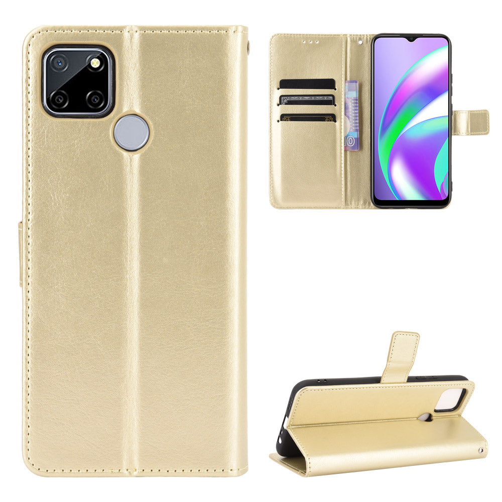 Crazy Horse Wallet Stand Leather Shell with Strap for Oppo A15