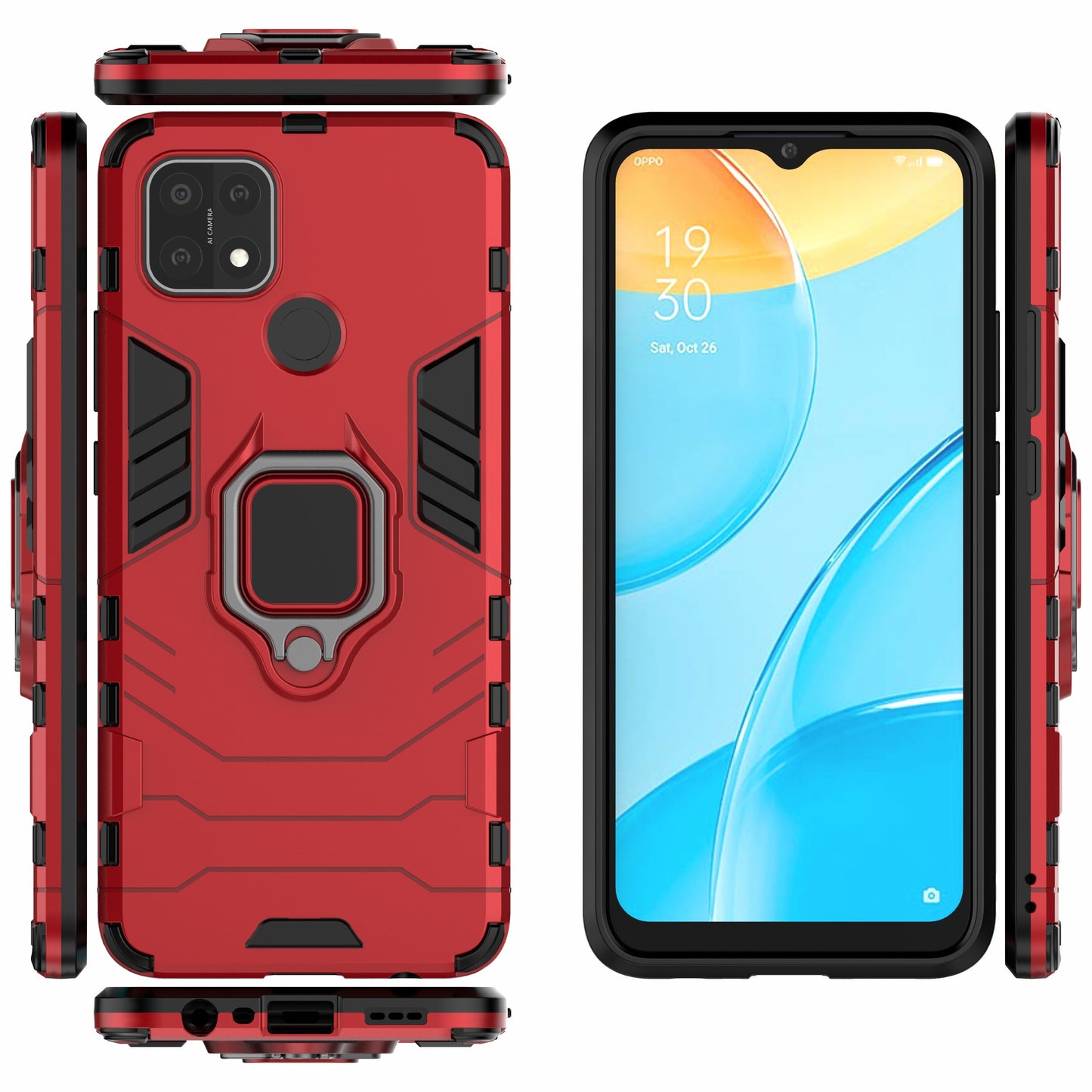 PC + TPU Hybrid Phone Case with Finger Ring Kickstand for OPPO A15