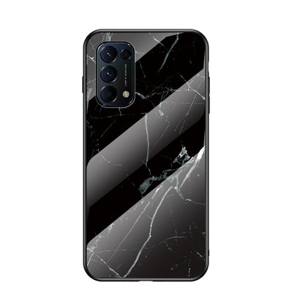 Tempered Glass Back Panel + TPU Frame Cell Phone Cover Case with Marbling Pattern for Oppo Reno5 5G