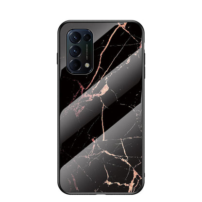 Tempered Glass Back Panel + TPU Frame Cell Phone Cover Case with Marbling Pattern for Oppo Reno5 5G