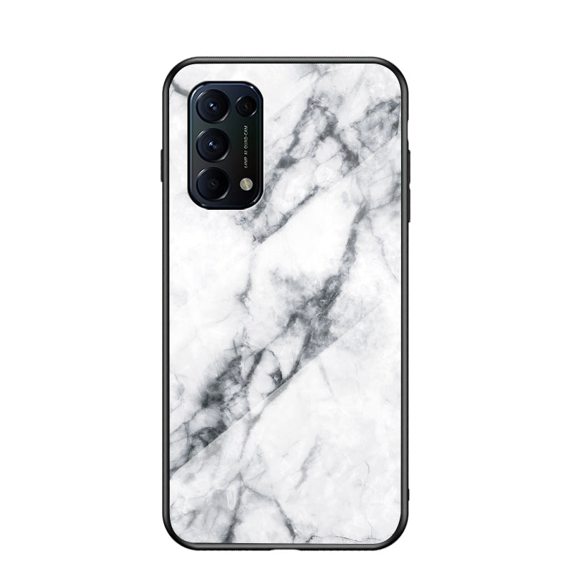 Tempered Glass Back Panel + TPU Frame Cell Phone Cover Case with Marbling Pattern for Oppo Reno5 5G