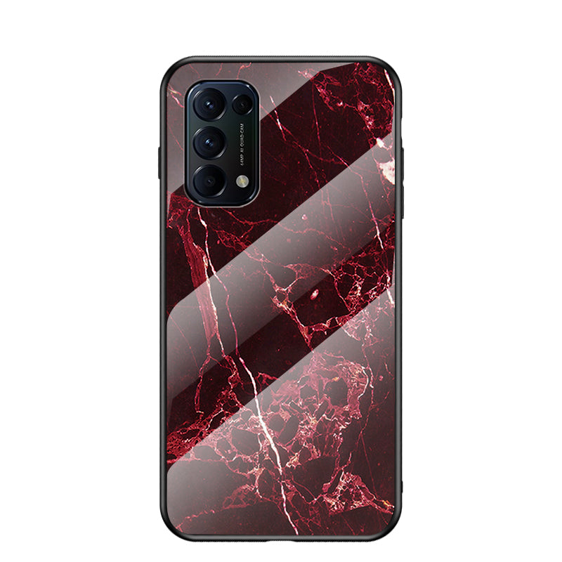 Tempered Glass Back Panel + TPU Frame Cell Phone Cover Case with Marbling Pattern for Oppo Reno5 5G