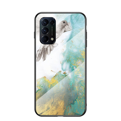 Tempered Glass Back Panel + TPU Frame Cell Phone Cover Case with Marbling Pattern for Oppo Reno5 5G