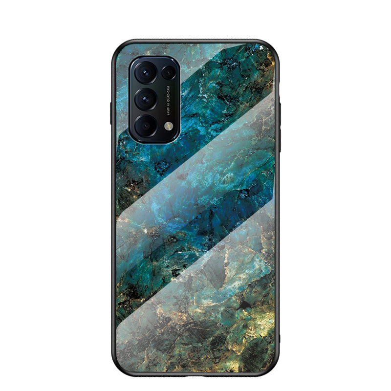 Tempered Glass Back Panel + TPU Frame Cell Phone Cover Case with Marbling Pattern for Oppo Reno5 5G