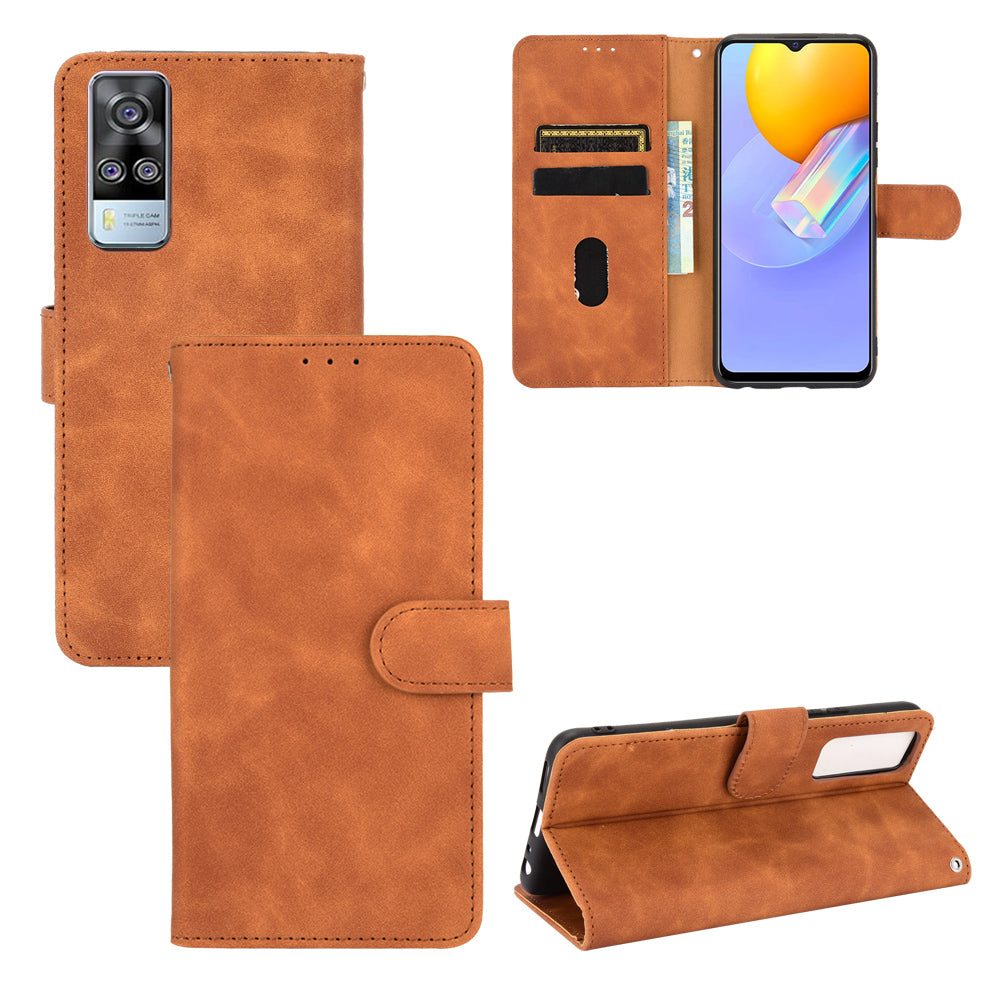 For vivo Y51 (2020, December) Skin-touch PU Leather Wallet Case with Stand