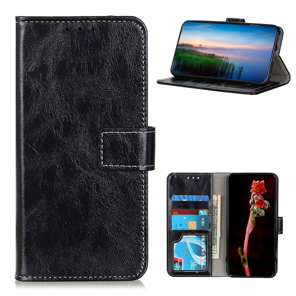 Retro Style Crazy Horse Texture Leather Phone Cover with Wallet Stand Design for Oppo Reno5 Pro Plus 5G/Find X3 Neo