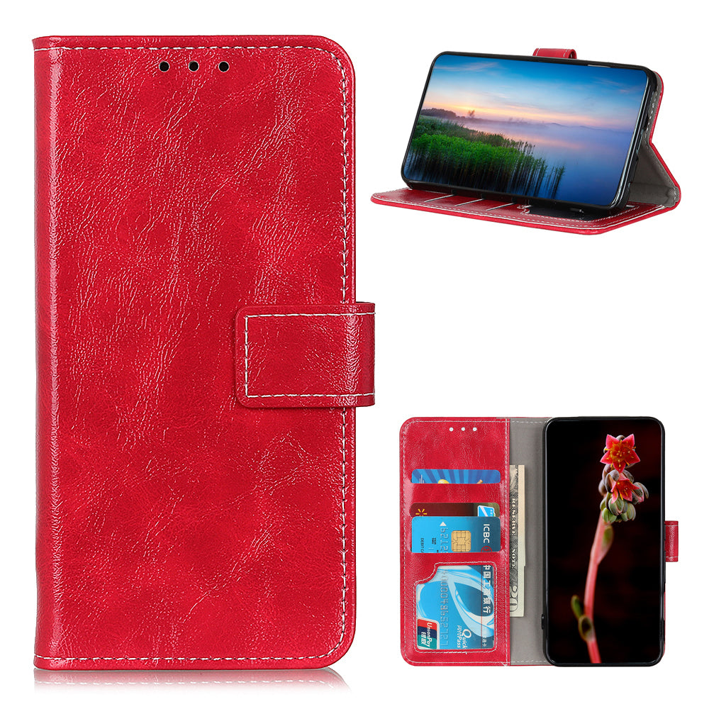 Retro Style Crazy Horse Texture Leather Phone Cover with Wallet Stand Design for Oppo Reno5 Pro Plus 5G/Find X3 Neo