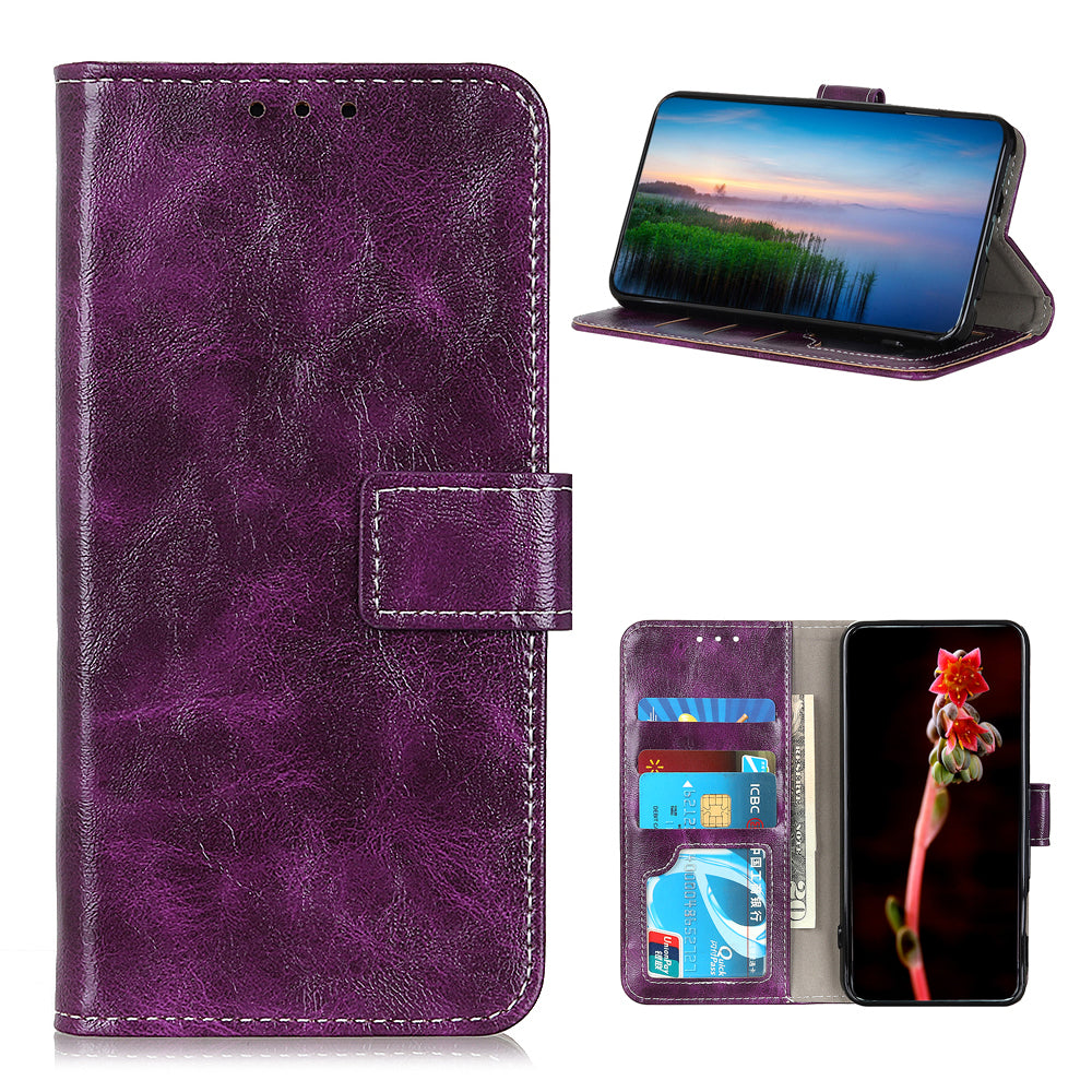 Retro Style Crazy Horse Texture Leather Phone Cover with Wallet Stand Design for Oppo Reno5 Pro Plus 5G/Find X3 Neo