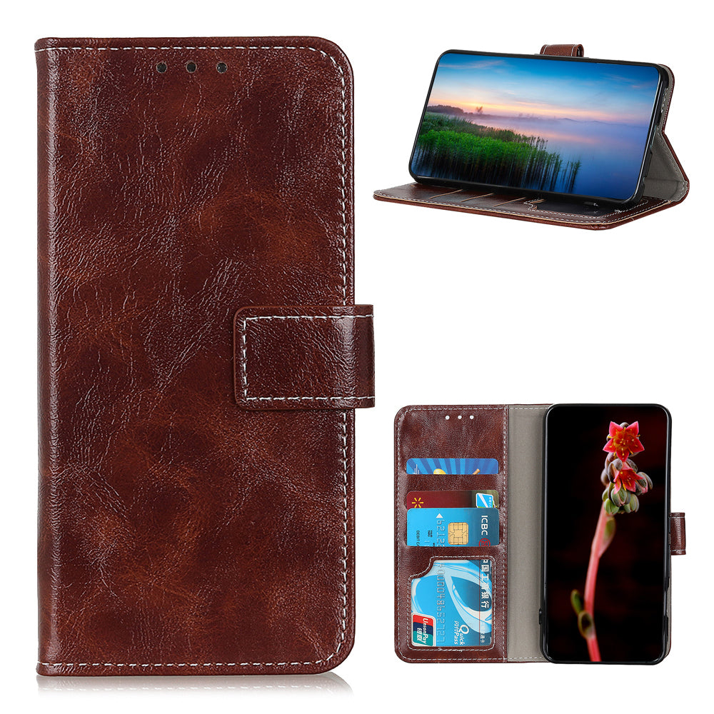 Retro Style Wallet Stand Design Leather Phone Cover Case for Oppo Reno5 5G/Find X3 Lite Crazy Horse Texture Leather Case