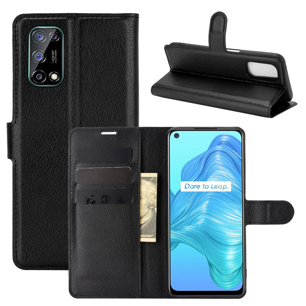 Litchi Texture Wallet Design Leather Phone Protective Stand Cover for Oppo K7X/Realme V5/Realme Q2/Realme 7 5G