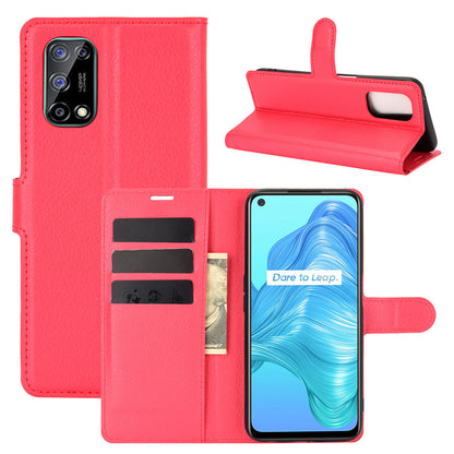 Litchi Texture Wallet Design Leather Phone Protective Stand Cover for Oppo K7X/Realme V5/Realme Q2/Realme 7 5G