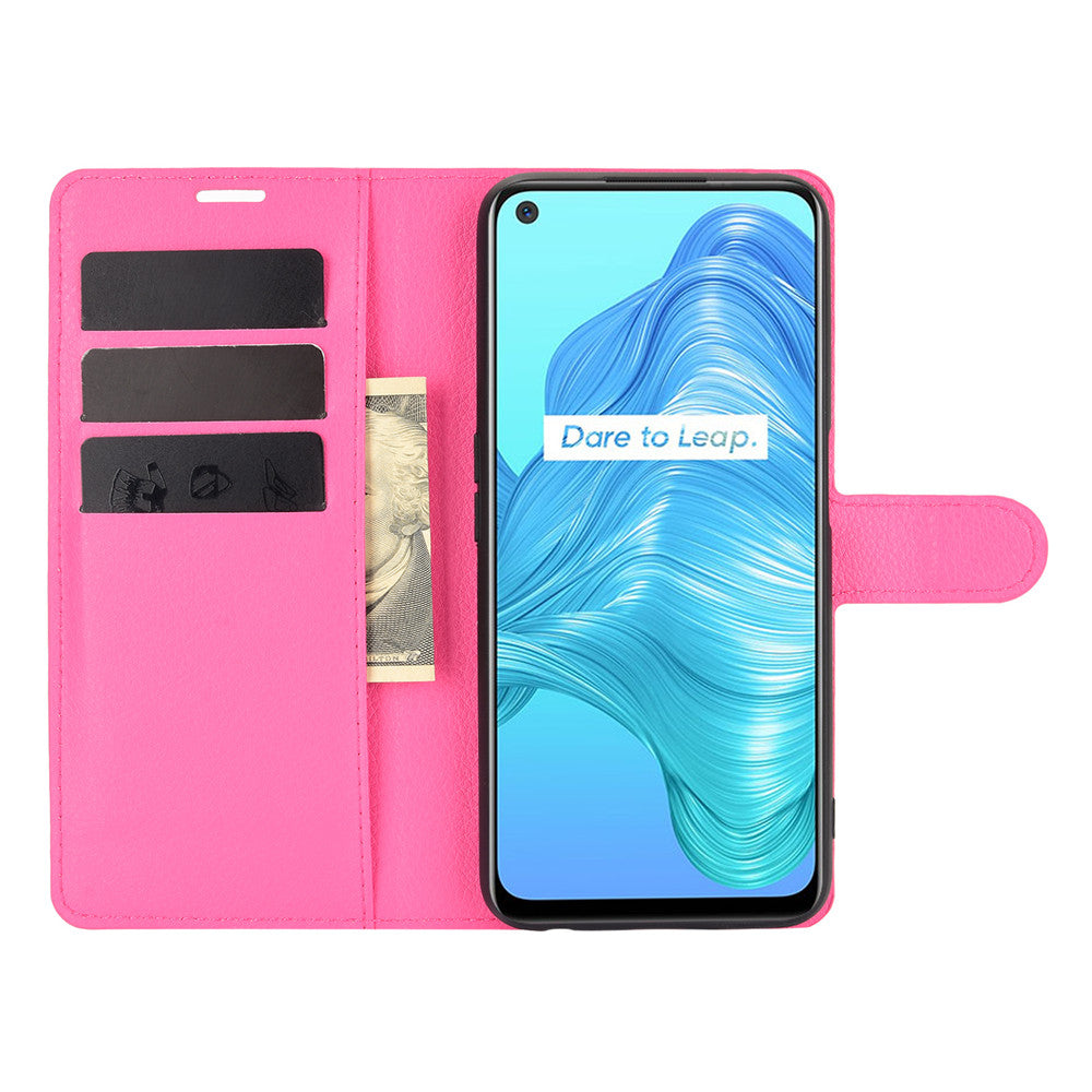 Litchi Texture Wallet Design Leather Phone Protective Stand Cover for Oppo K7X/Realme V5/Realme Q2/Realme 7 5G