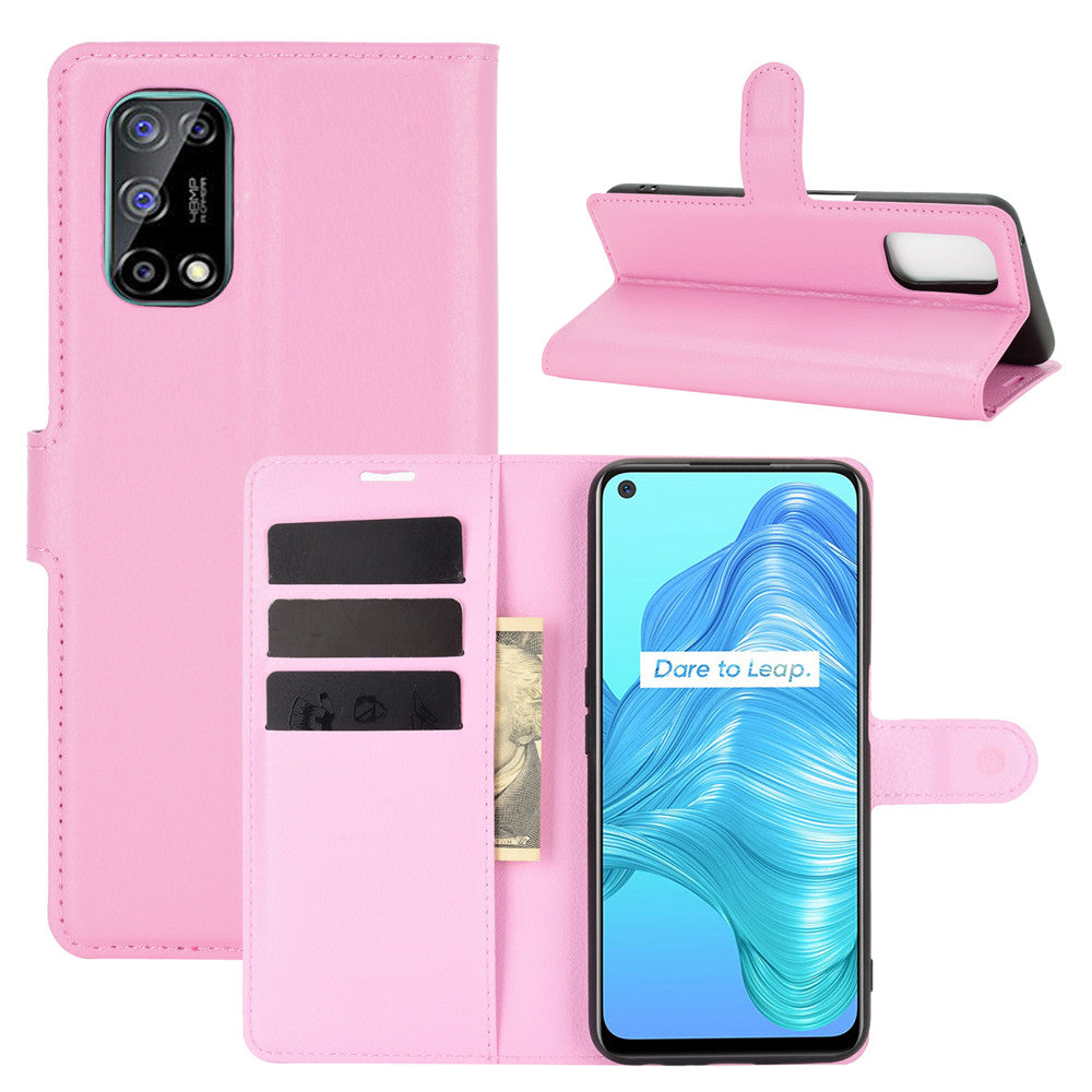 Litchi Texture Wallet Design Leather Phone Protective Stand Cover for Oppo K7X/Realme V5/Realme Q2/Realme 7 5G