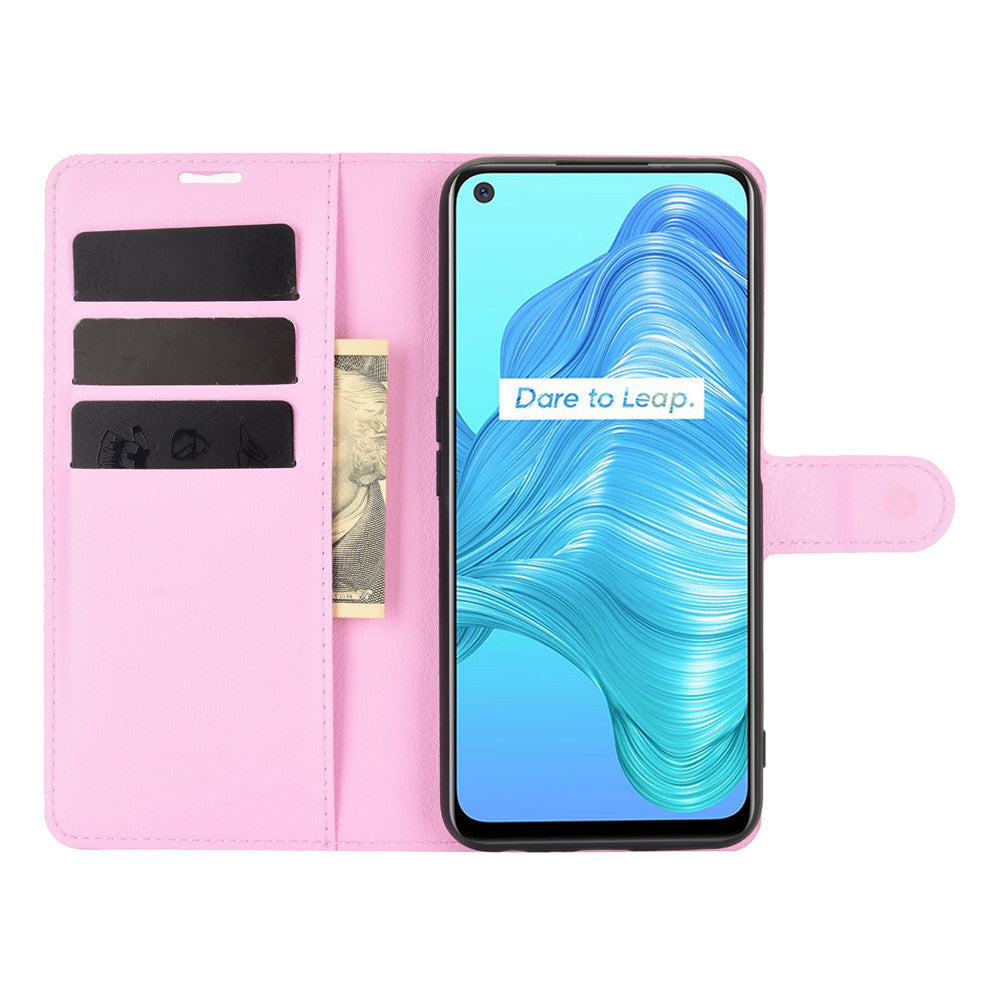 Litchi Texture Wallet Design Leather Phone Protective Stand Cover for Oppo K7X/Realme V5/Realme Q2/Realme 7 5G