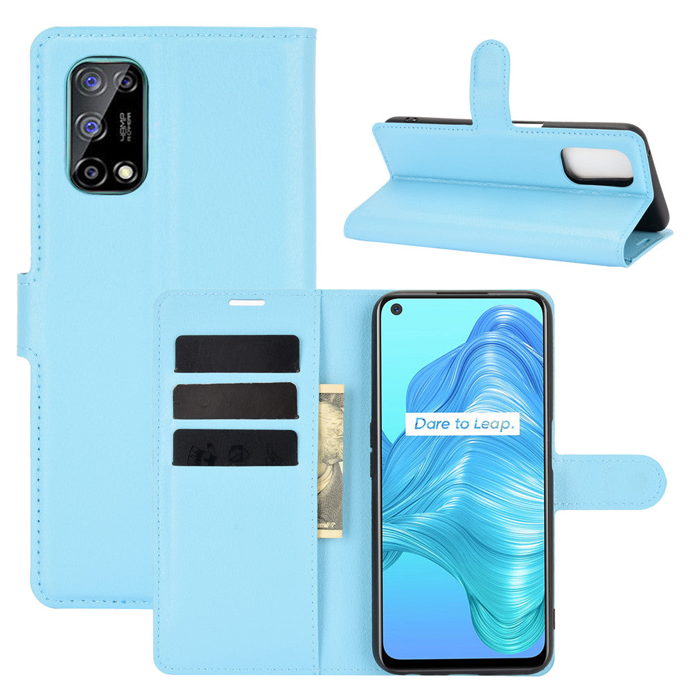 Litchi Texture Wallet Design Leather Phone Protective Stand Cover for Oppo K7X/Realme V5/Realme Q2/Realme 7 5G