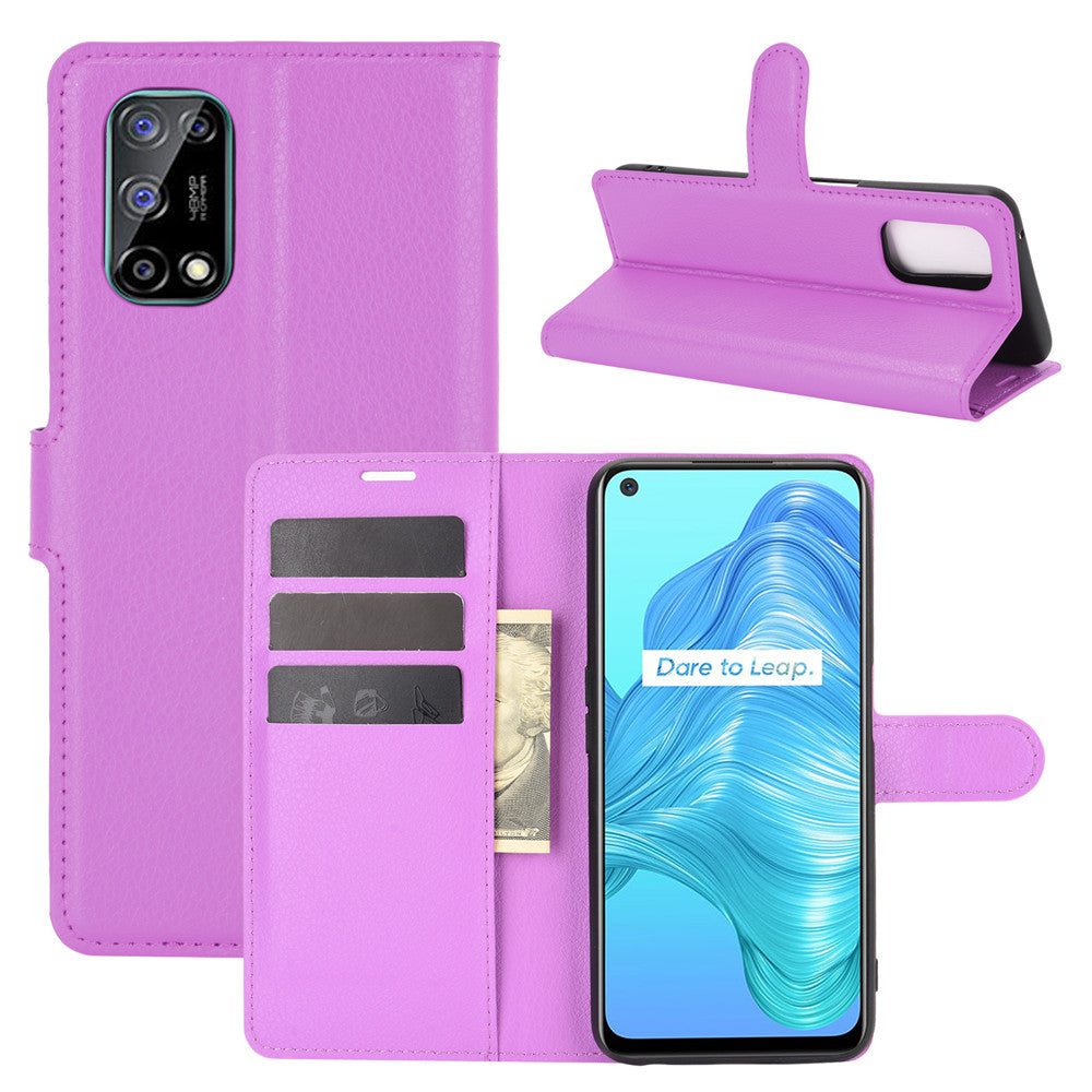 Litchi Texture Wallet Design Leather Phone Protective Stand Cover for Oppo K7X/Realme V5/Realme Q2/Realme 7 5G